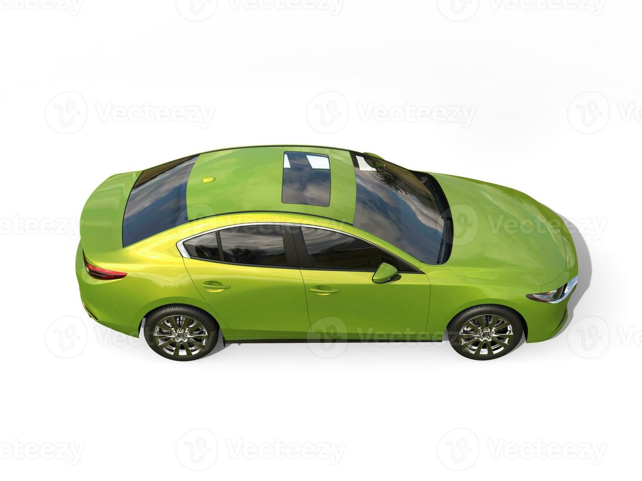 Electric green Mazda 3 2019 - 2022 model - top down view - 3D Illustration - isolated on white background photo