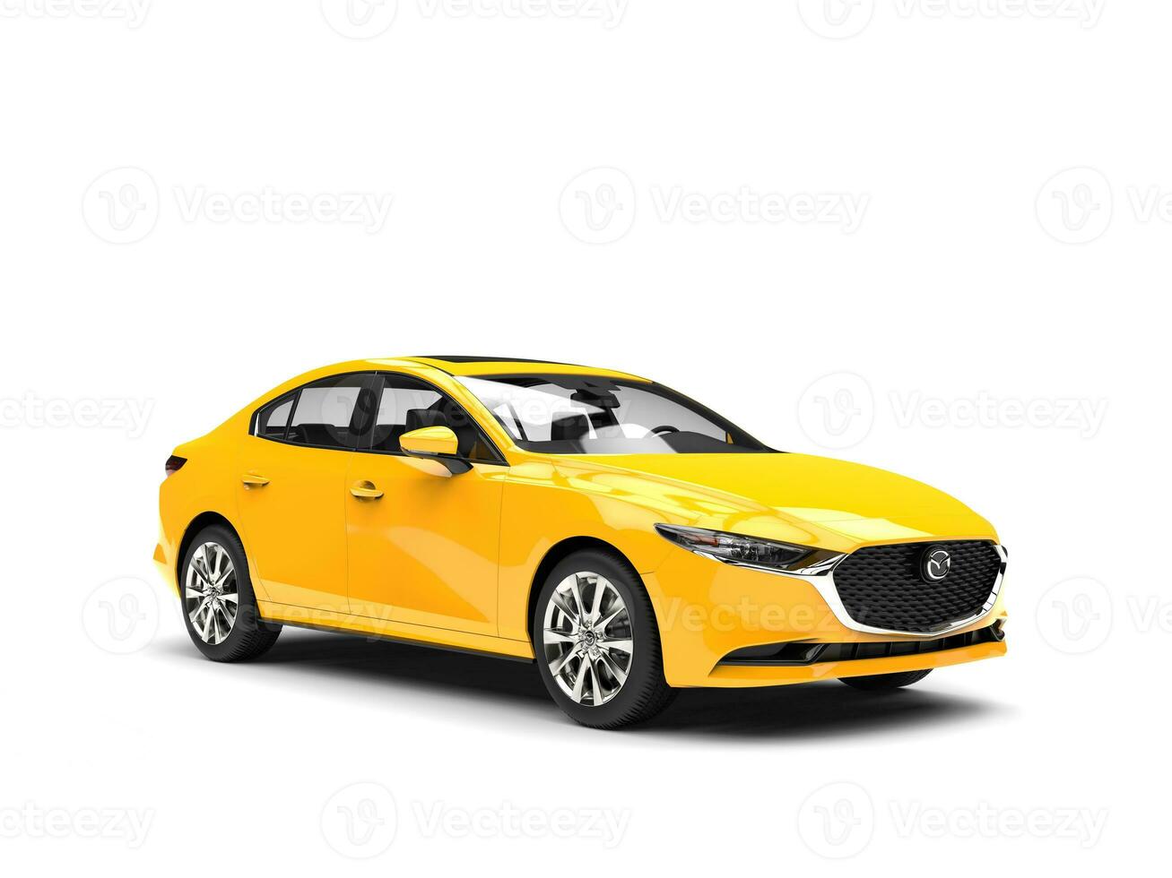 Bright sun yellow Mazda 3 2019 - 2022 model - 3D Illustration - isolated on white background photo