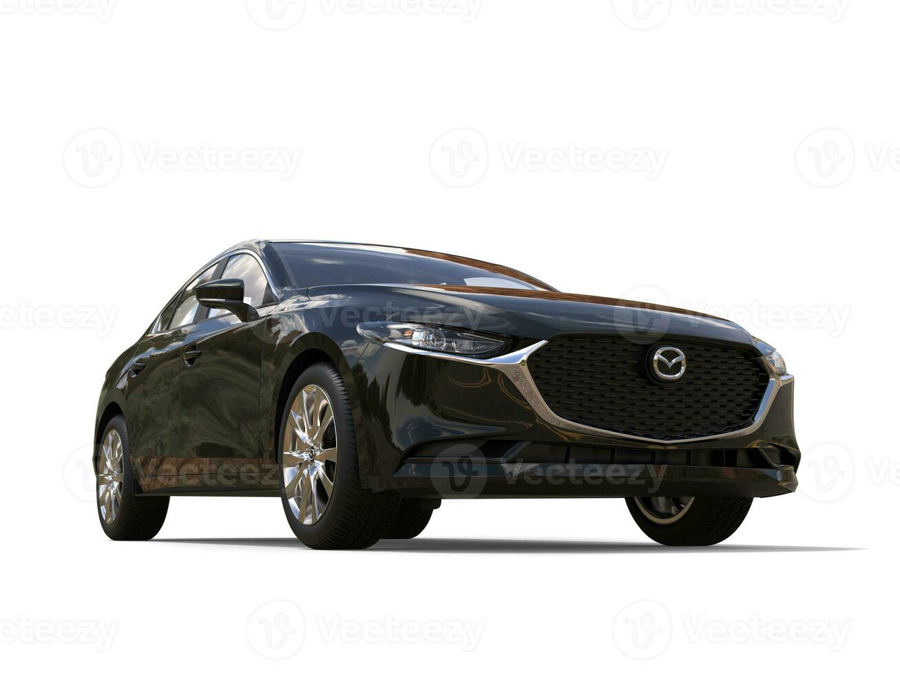 Shiny Black Mazda 3 2019 - 2022 model - low angle shot - 3D Illustration - isolated on white background photo