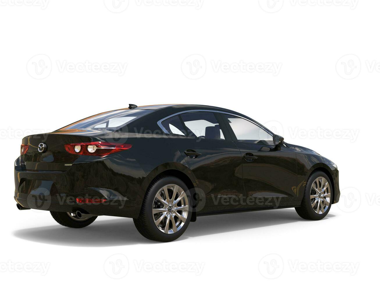 Shiny Black Mazda 3 2019 - 2022 model - side view - 3D Illustration - isolated on white background photo