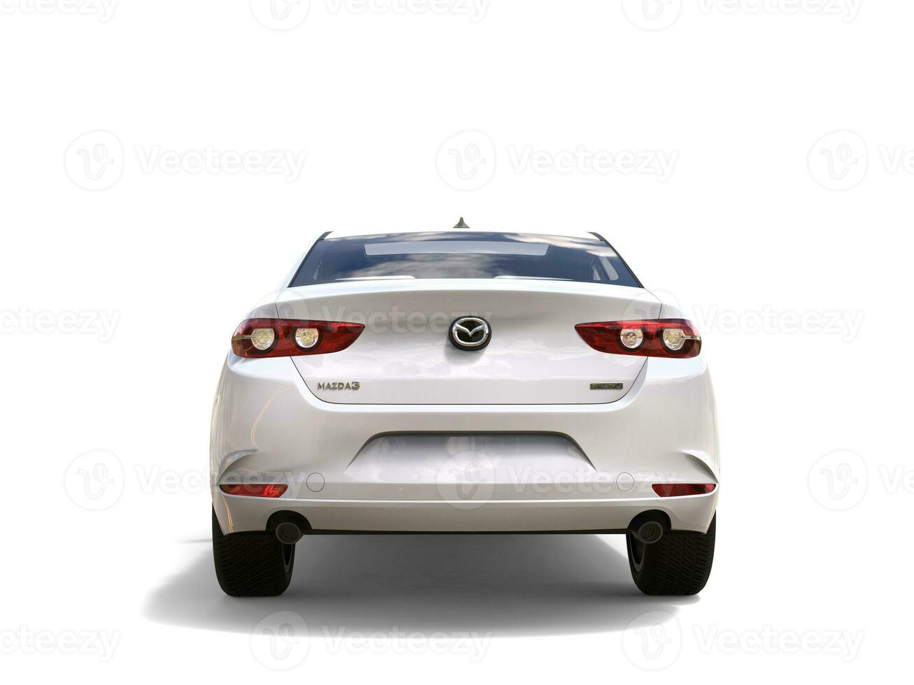 Clear white Mazda 3 2019 - 2022 model - back view - 3D Illustration - isolated on white background photo