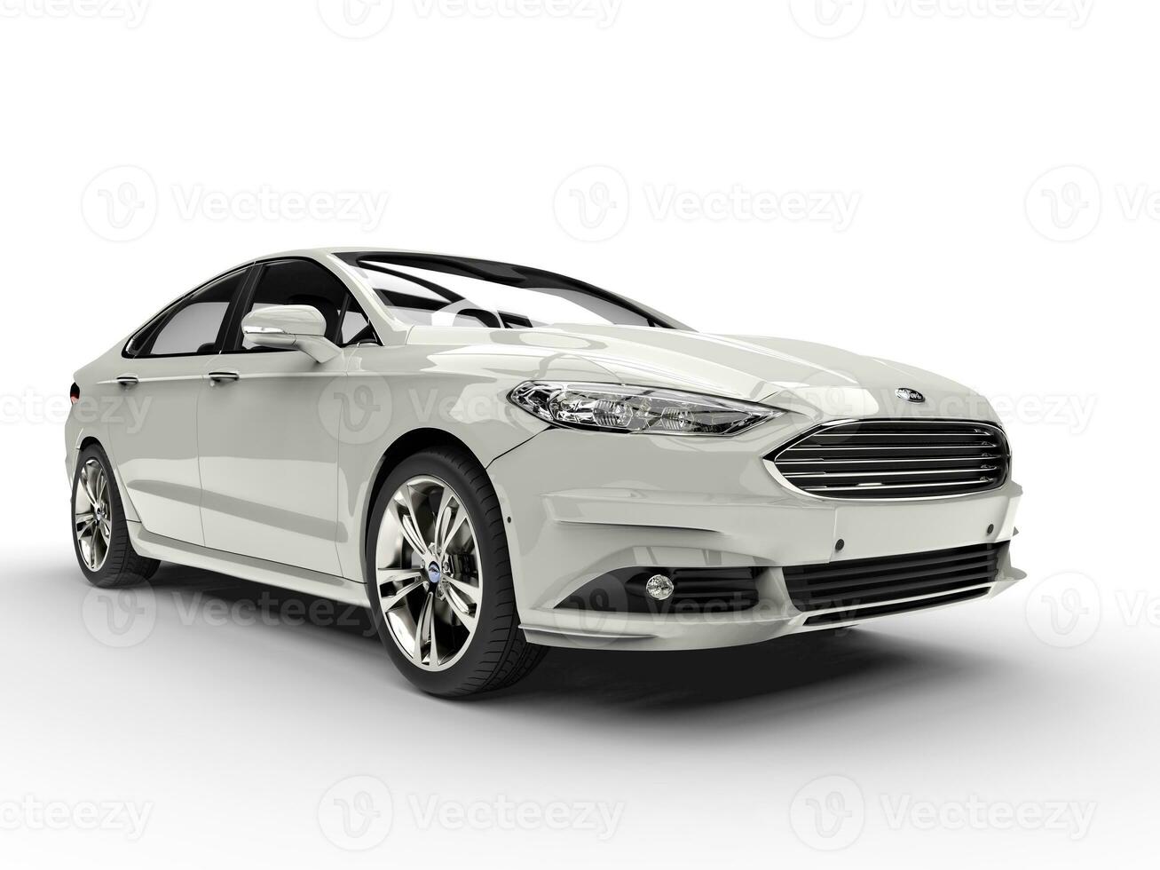 Clear white Ford Mondeo 2015 - 2018 model - front view closeup shot - 3D Illustration - on white background photo