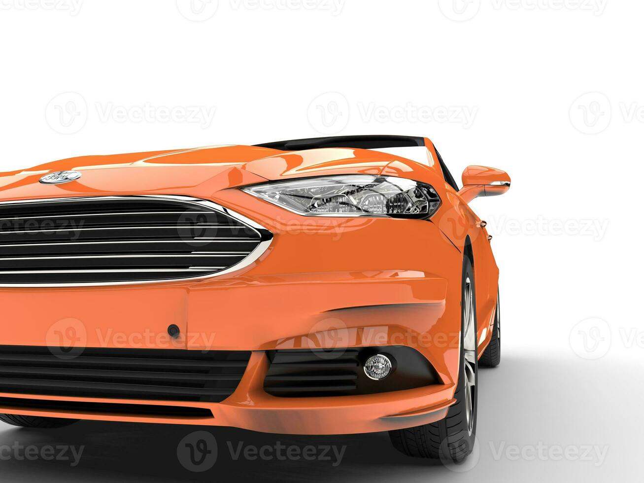 Rich orange Ford Mondeo 2015 - 2018 model - front view extreme closeup shot - 3D Illustration - on white background photo