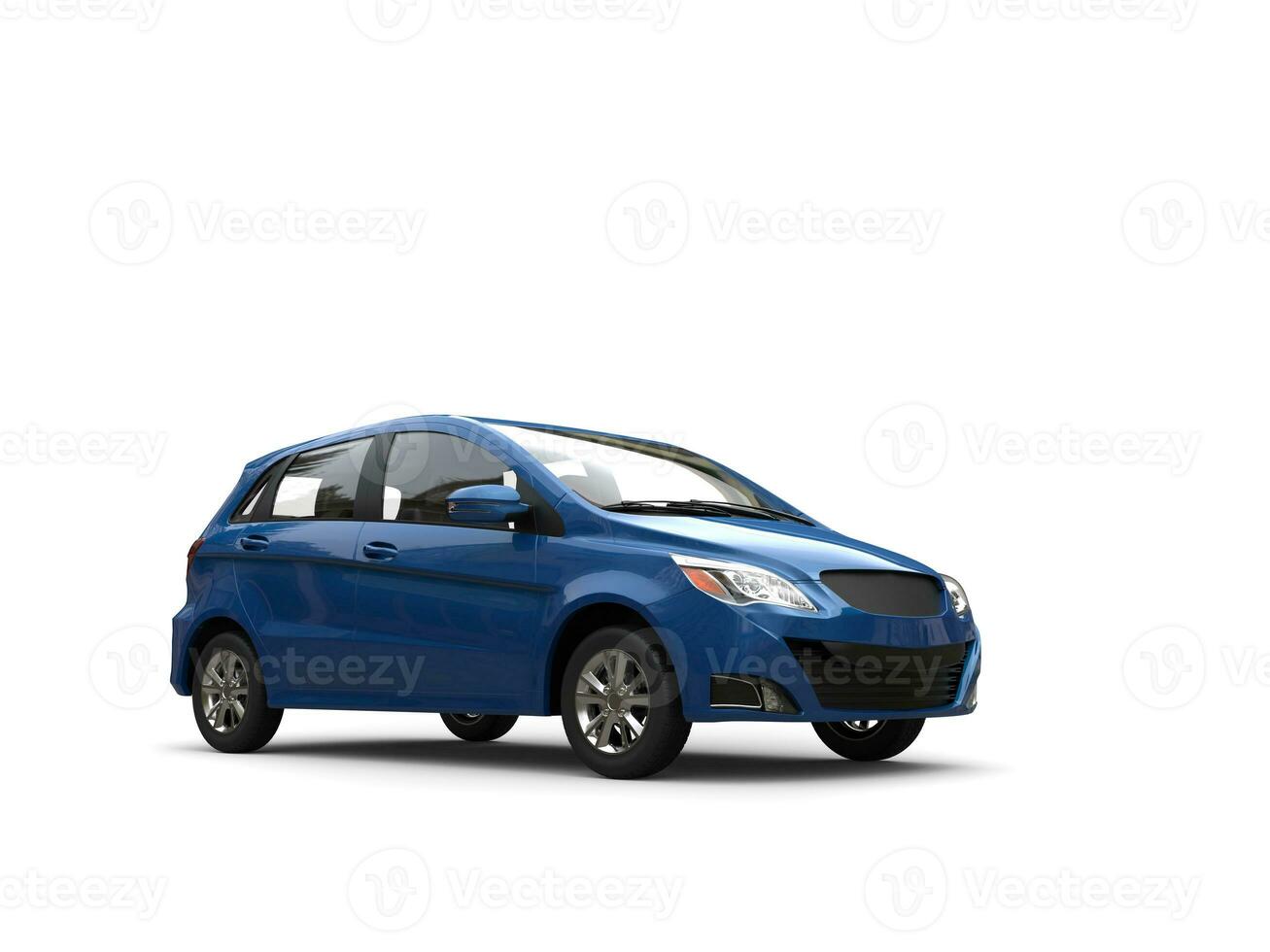 Modern small compact economic car in dark blue color photo