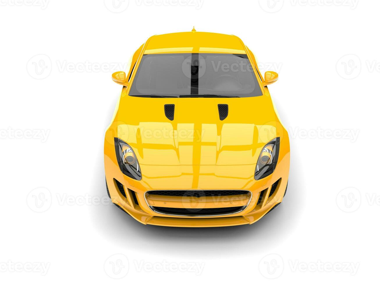Elegant modern sports luxury car in sun yellow color - top down view photo