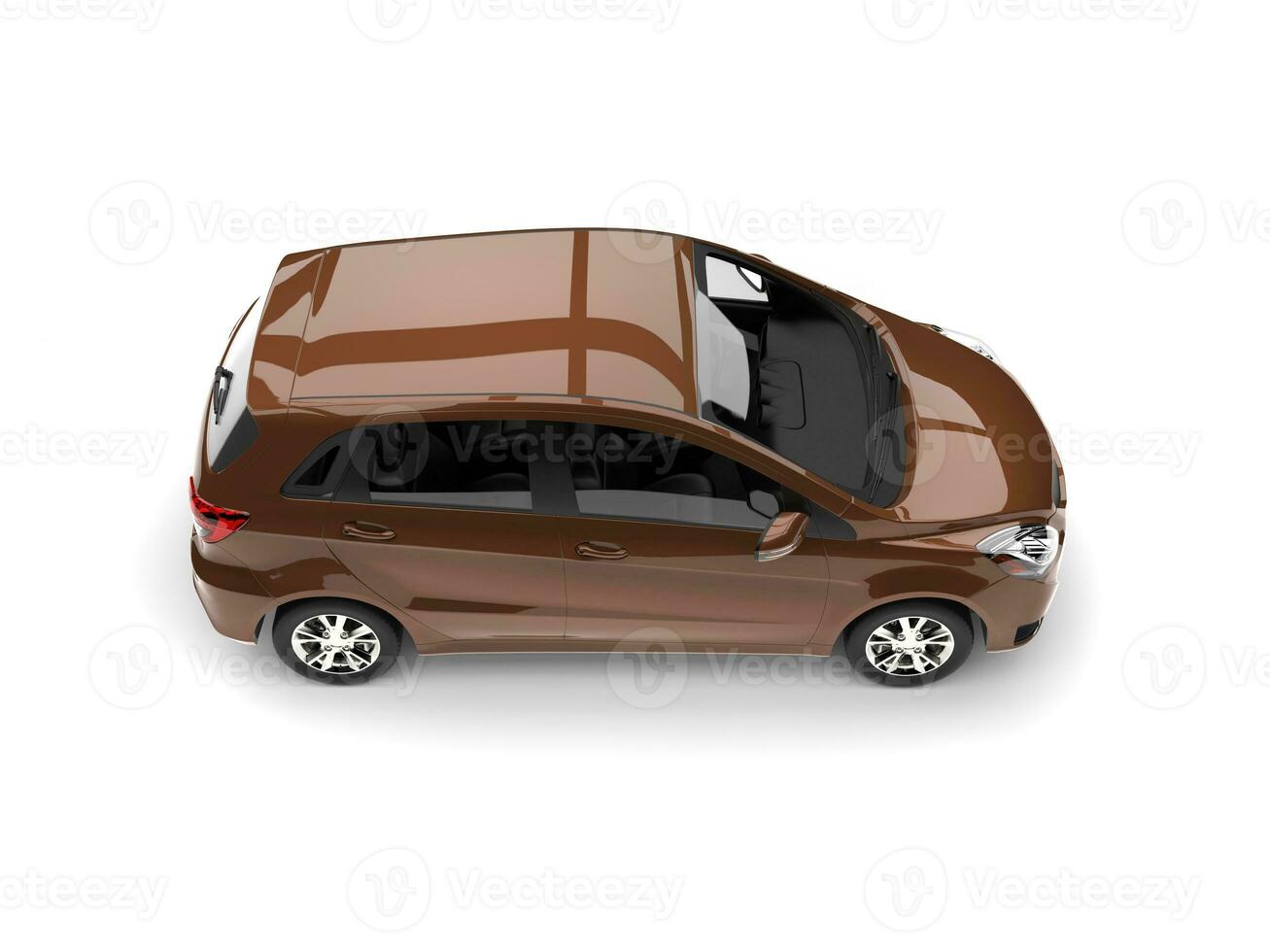 Light brown modern small compact car - top down view photo