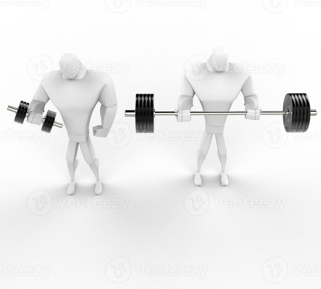 ilustración de 3d fuerte hombres levantamiento de pesas. foto