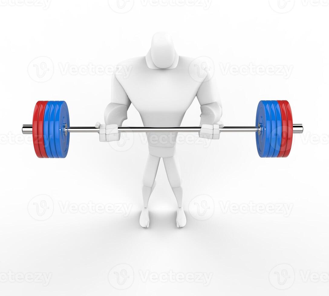 3D bodybuilder practicing standing barbell curls. photo