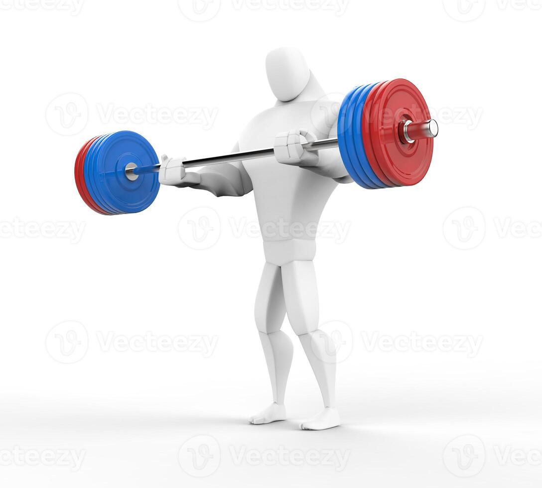 3D bodybuilder practicing barbell curls. photo