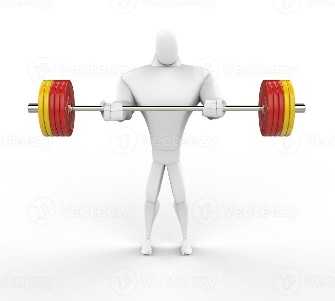 3D Strong Character lifting heavy weights. photo