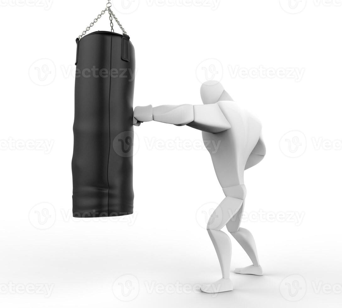 3D Boxer Training on black punching bag photo