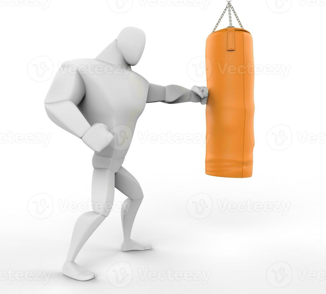3D Boxer Training on yellow  punching bag. photo