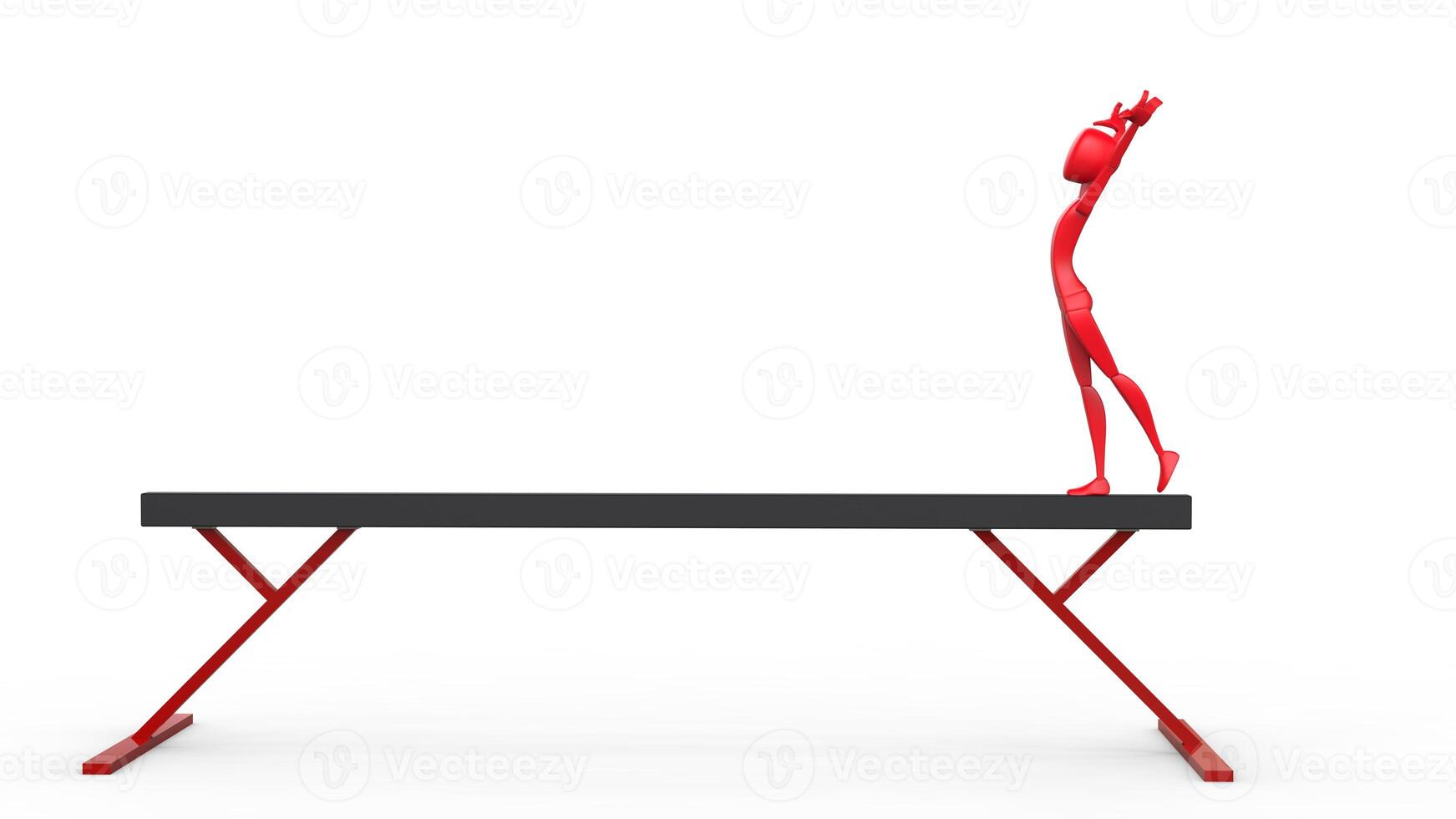 rojo gimnasta en un equilibrar haz - 3d ilustración foto