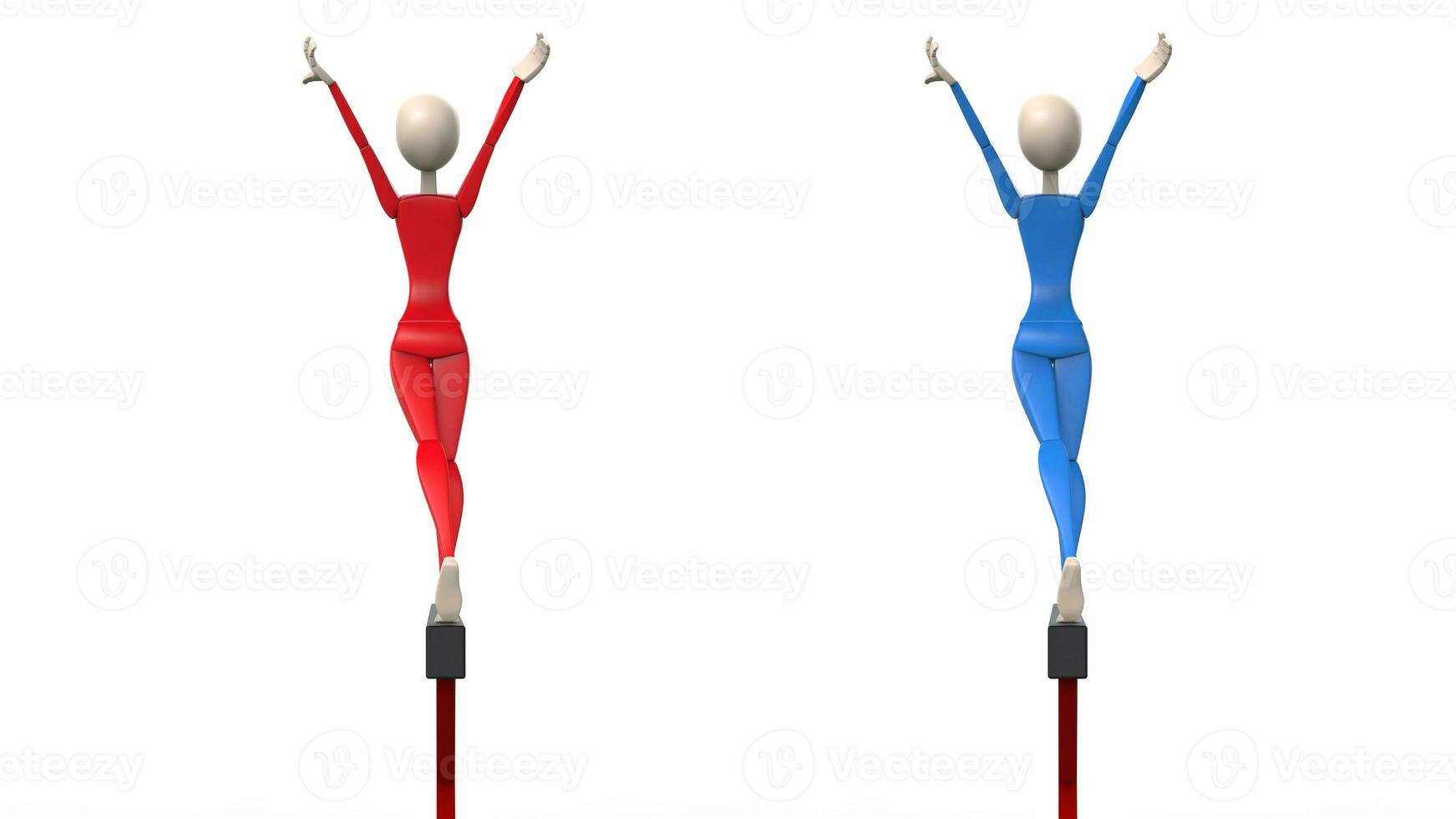 Gymnasts in salute position - red and blue outfits - 3D Illustration photo