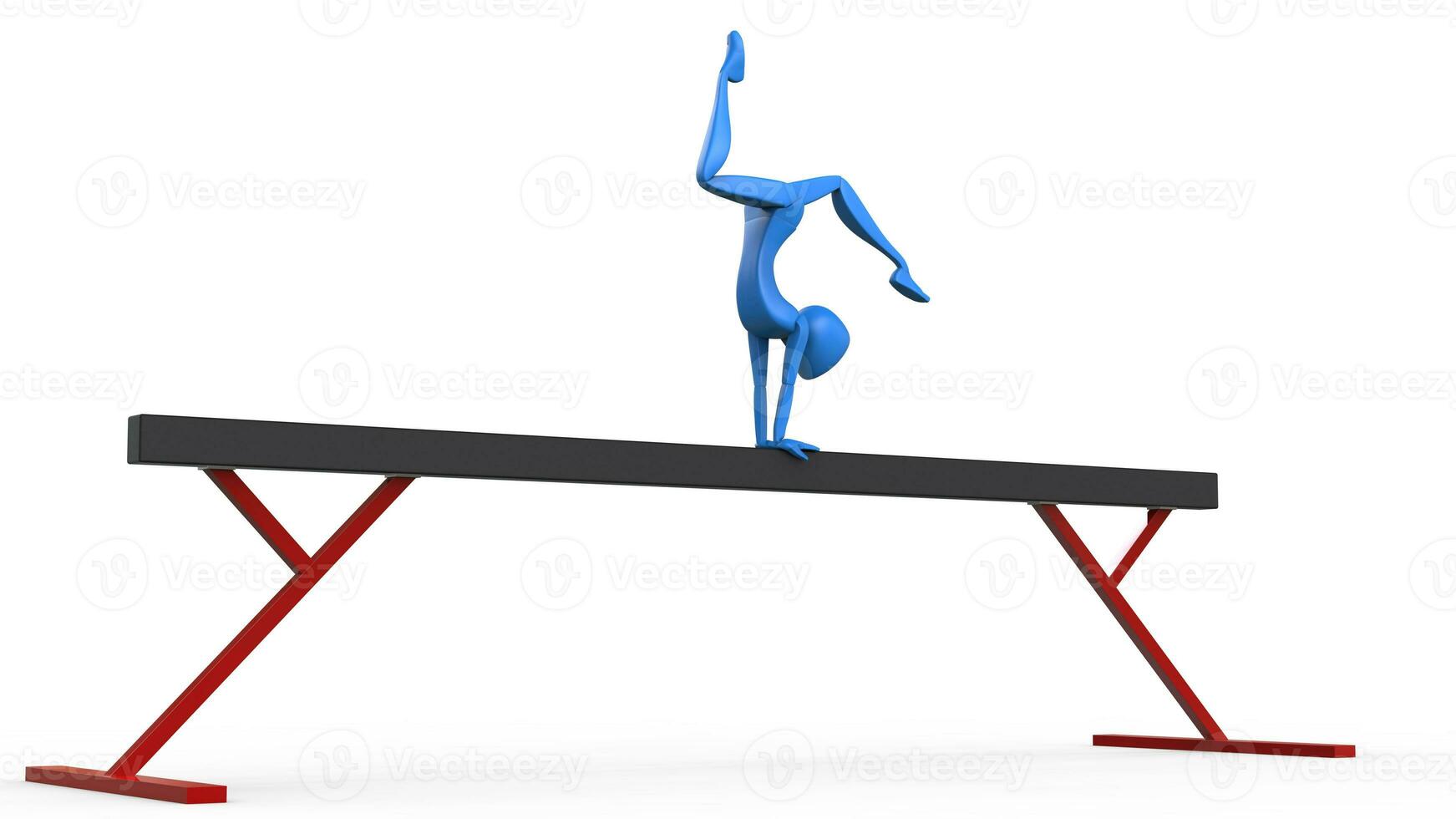 Blue gymnast performing a tuck flip on balance beam - 3D Illustration photo
