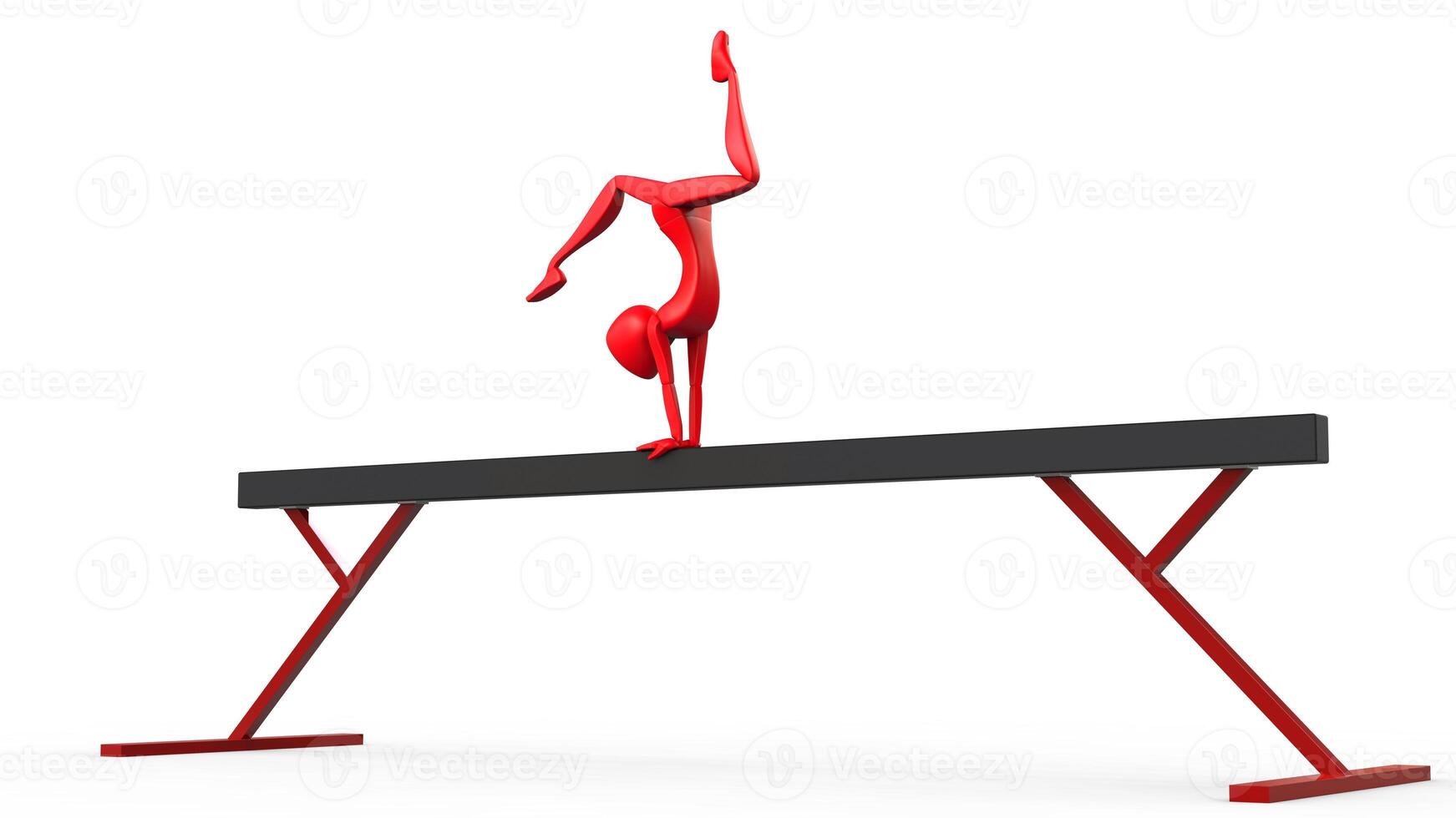 Red gymnast doing a flip on a balance bean - 3D Illustration photo