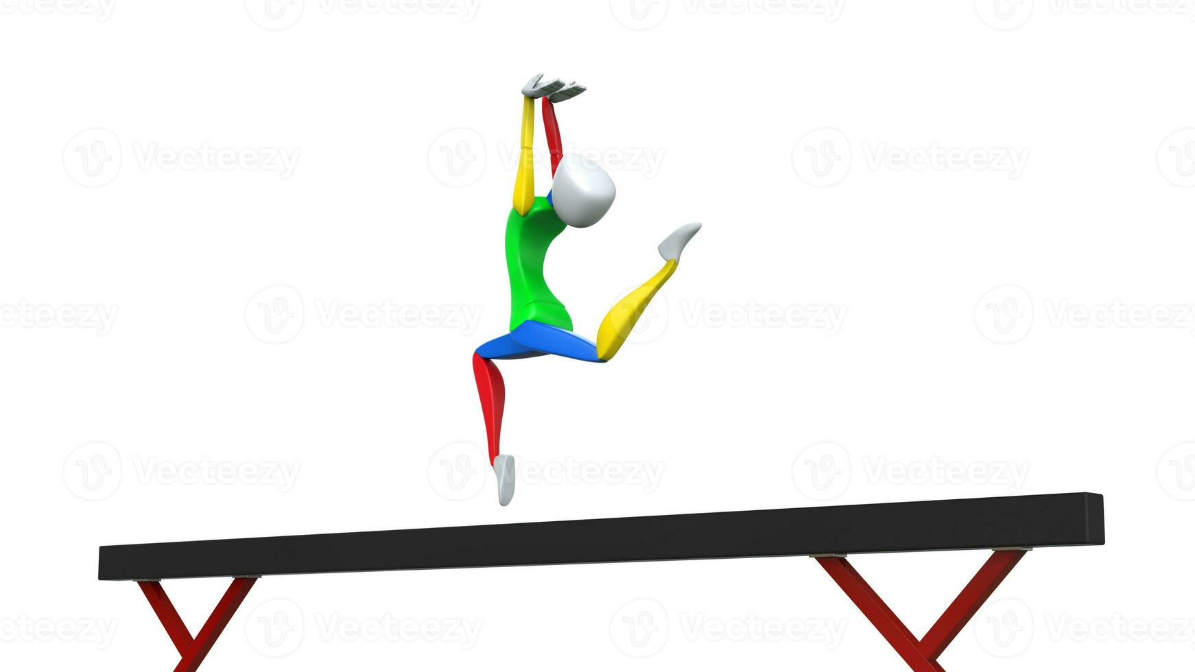 Gymnast jump - balance beam - 3D Illustration photo