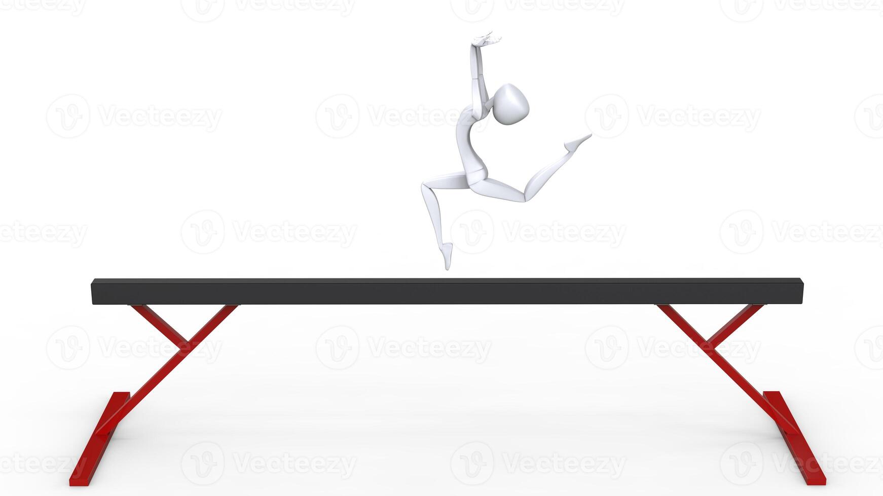 Olympic gymnast on balance beam - side view - 3D Illustration photo