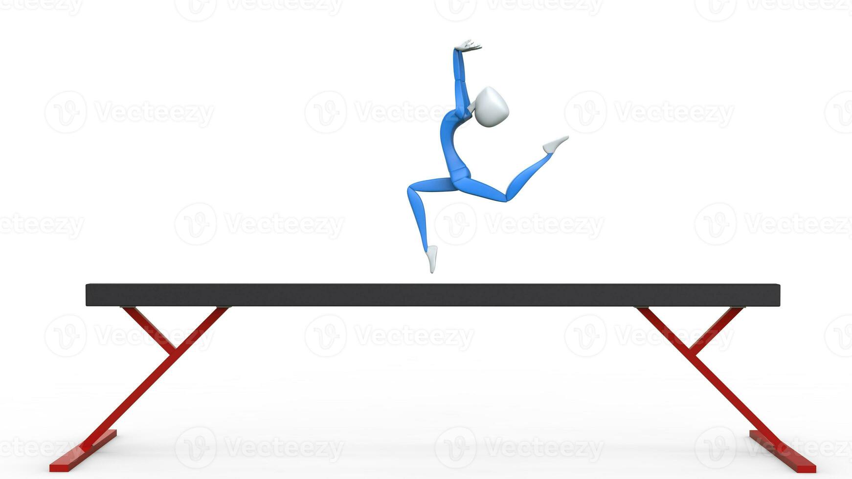 olímpico gimnasta en equilibrar haz ejecutando un anillo saltar - 3d ilustración foto