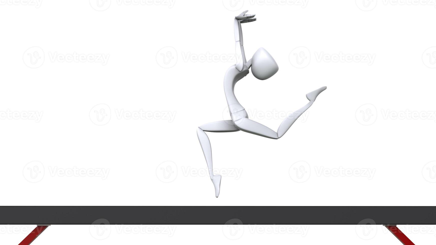 Balance beam gymnast mid air jump shot - 3D Illustration photo