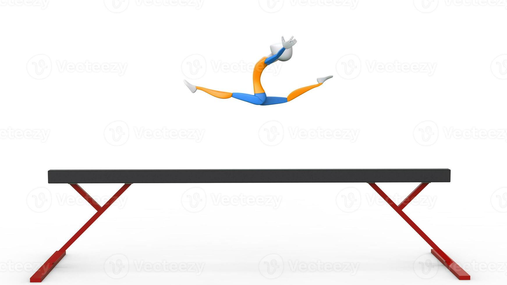 Gymnast doing a split leam on a balance beam - 3D Illustration photo