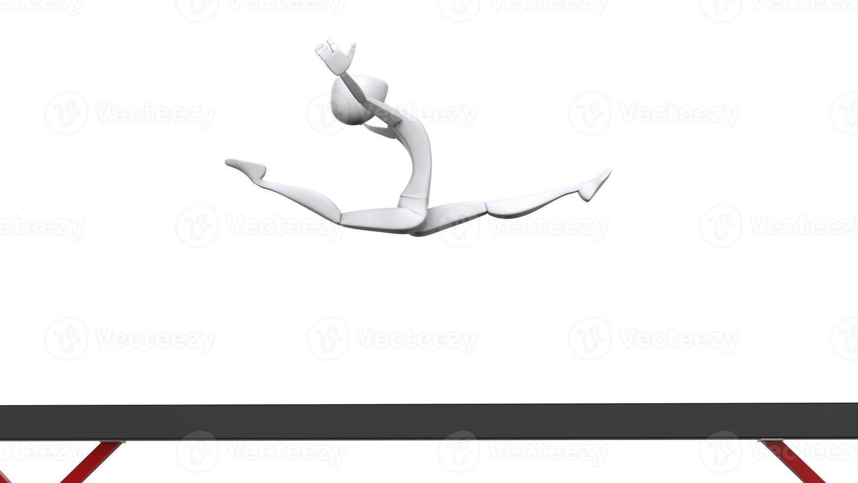 gimnasta niña - división salto - equilibrar haz - 3d ilustración foto