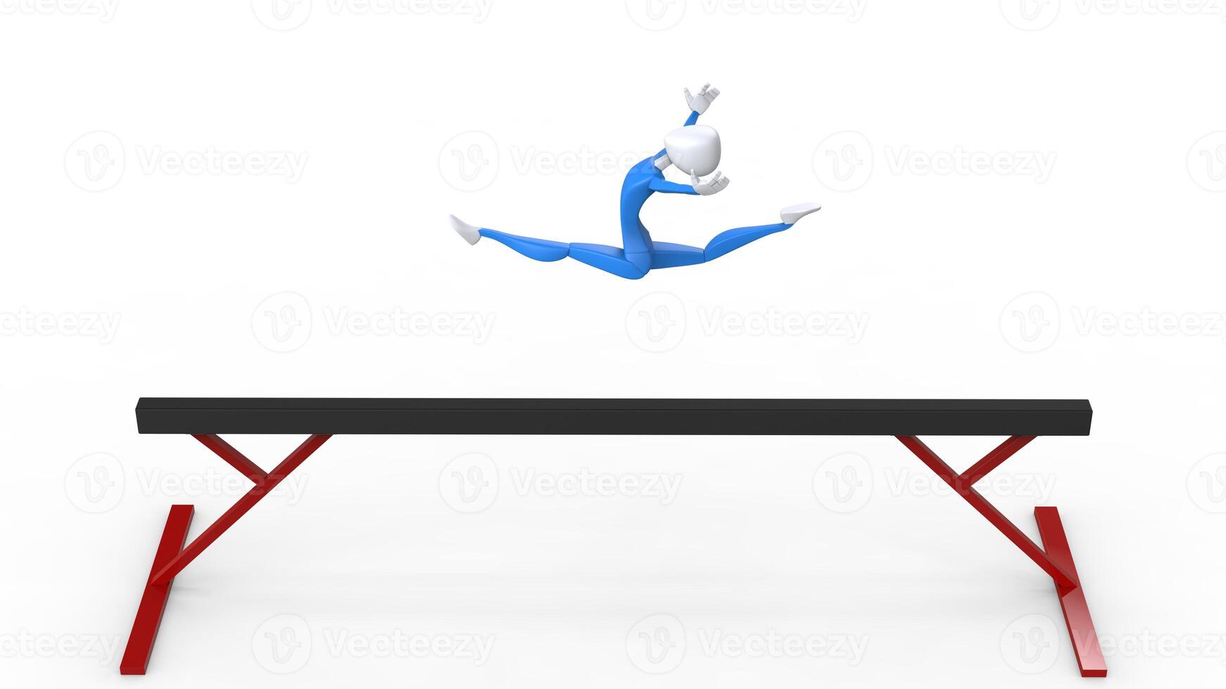 gimnasta niña - división saltar - equilibrar haz - 3d ilustración foto