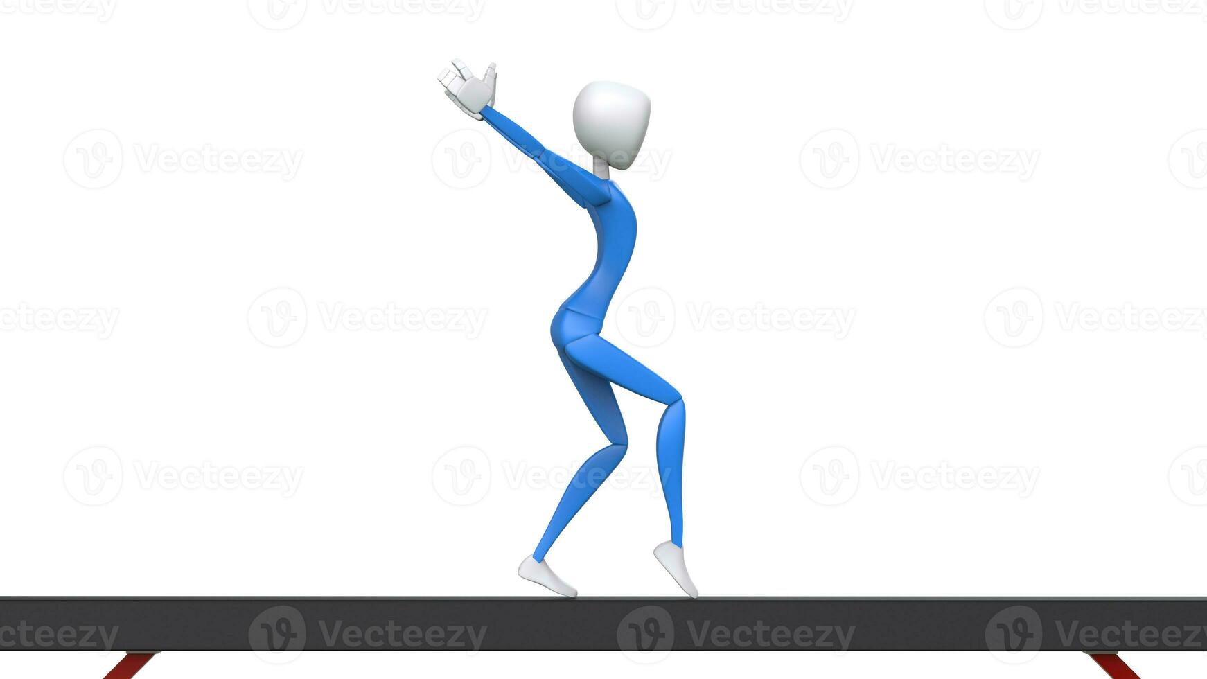 Olympic gymnast in blue outfit - balance beam routine - 3D Illustration photo