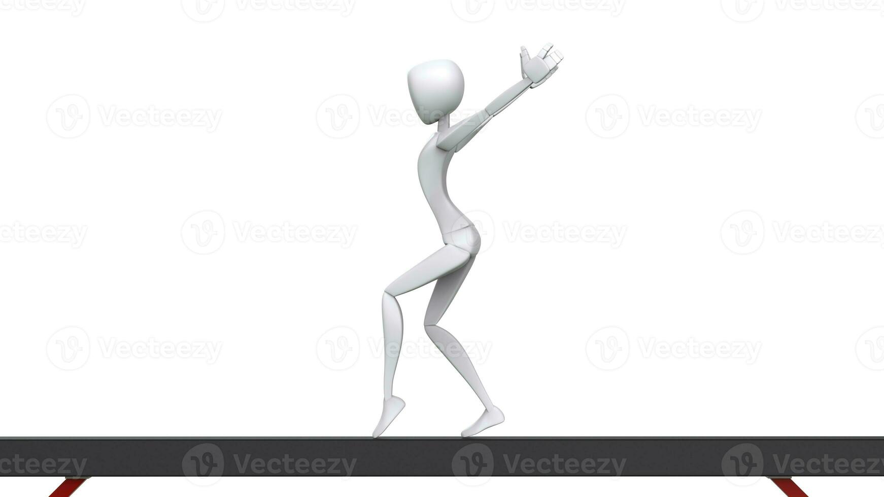 olímpico gimnasta en equilibrar haz - blanco personaje - 3d ilustración foto