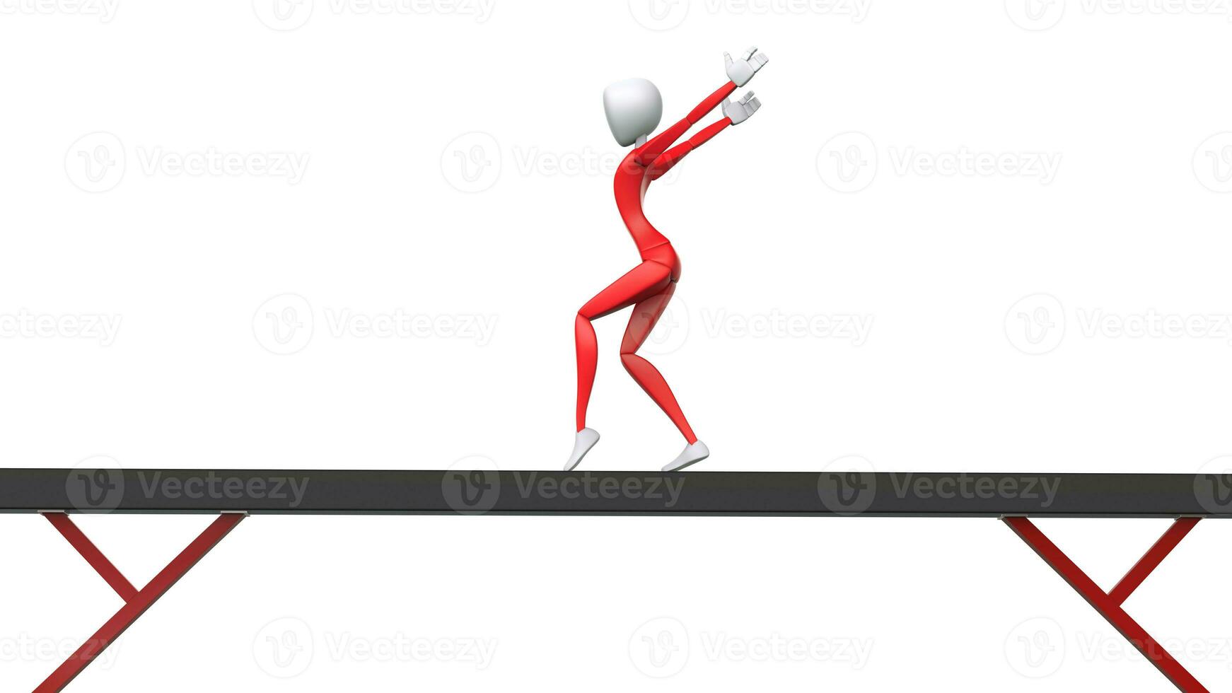 Olympic gymnast in red outfit - balance beam routine - 3D Illustration photo