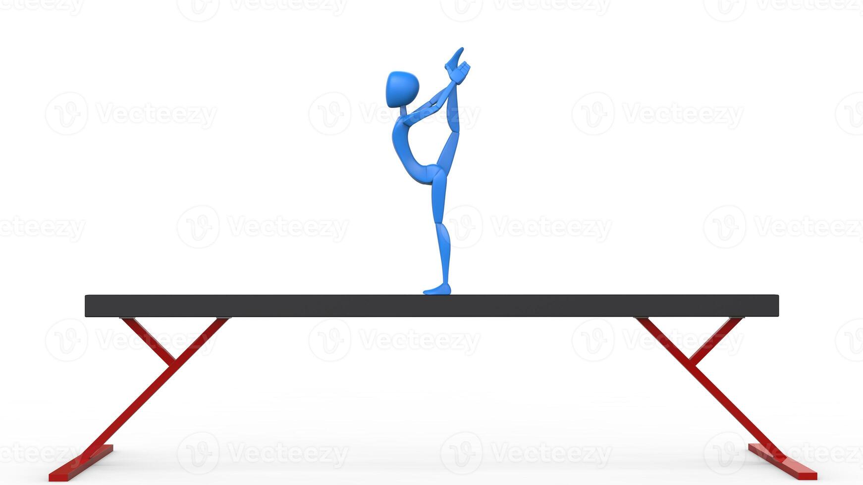 azul gimnasta ejecutando uno pierna estar - 3d ilustración foto