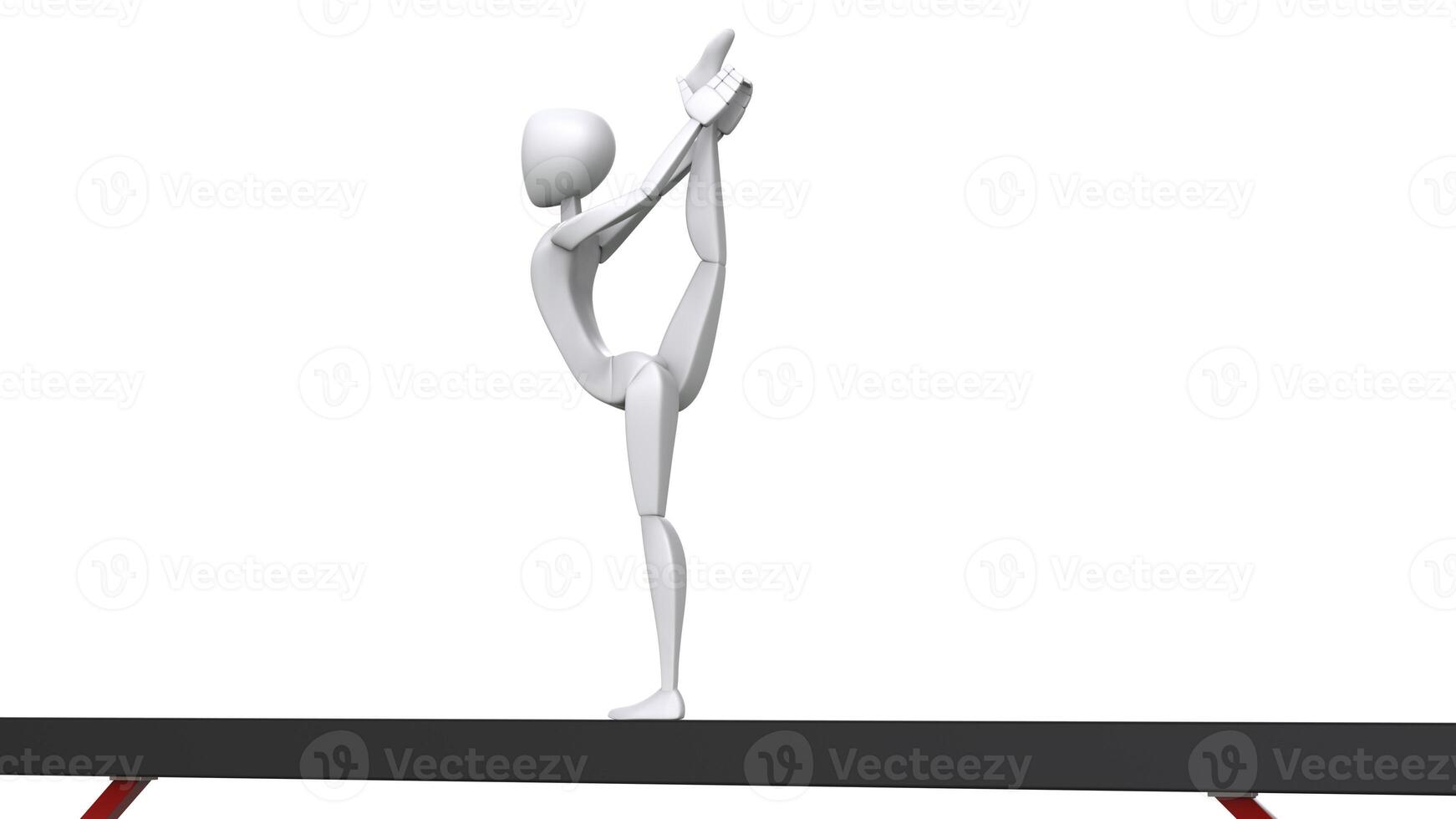 Gymnast performing one leg stand on balance beam - 3D Illustration photo