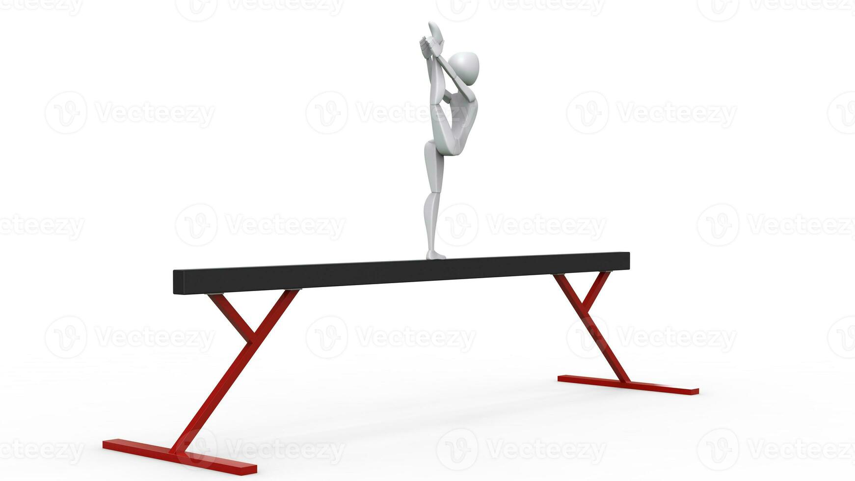 Gymnast performing one leg stand on balance beam - back view - 3D Illustration photo
