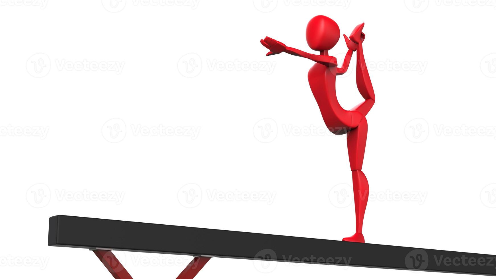 Red gymnast performing one leg arabesque stand on balance beam - 3D Illustration photo