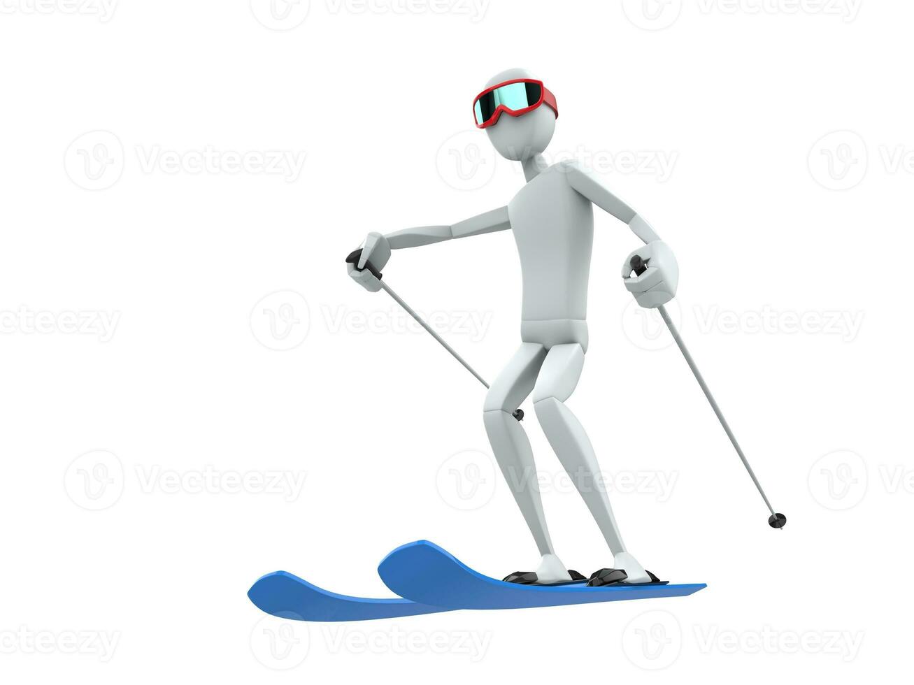 White skier character with red goggles and blue skis photo