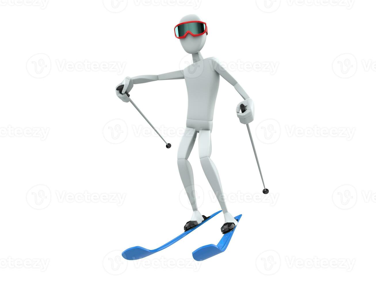 Ski template character with blue skis and red goggles photo