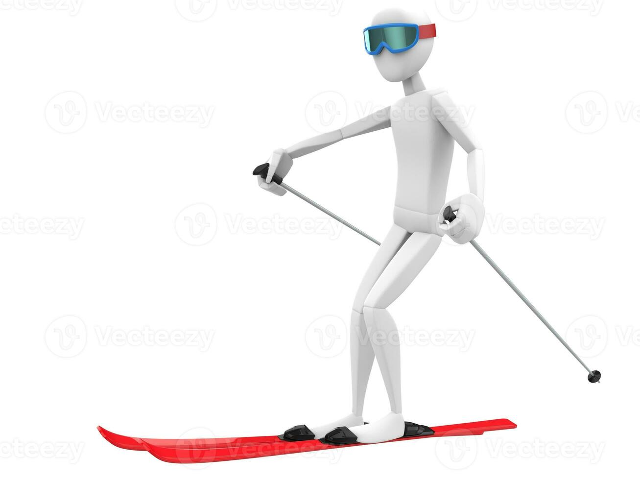 Skier with blue goggles and red skis - side view photo