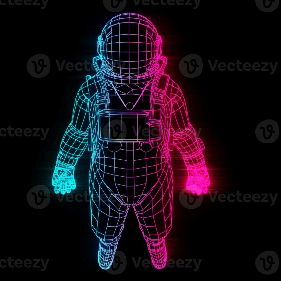 Neon synthwave style astronaut wireframe photo