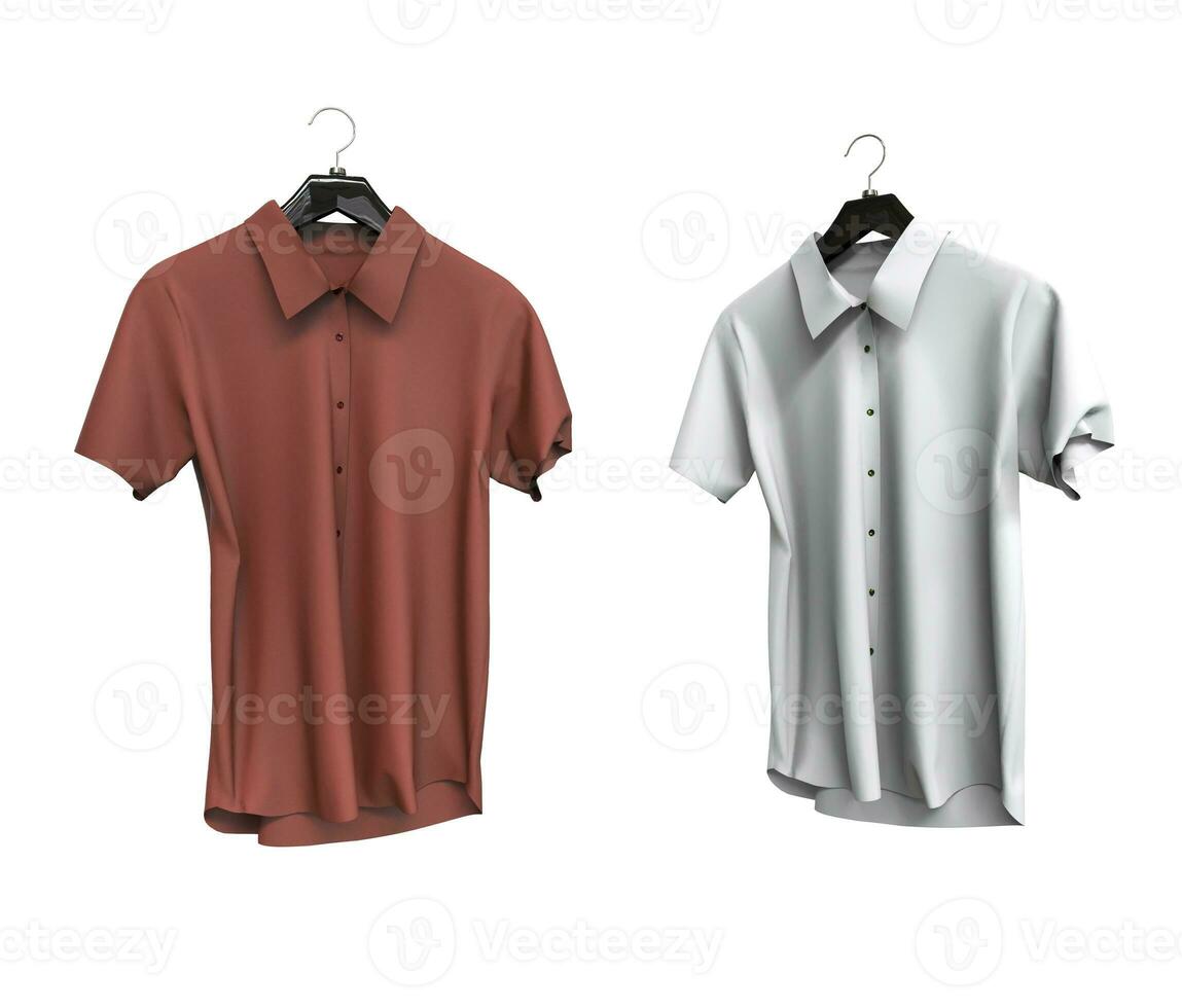 Red and white short sleeve shirts isolated on white background. photo