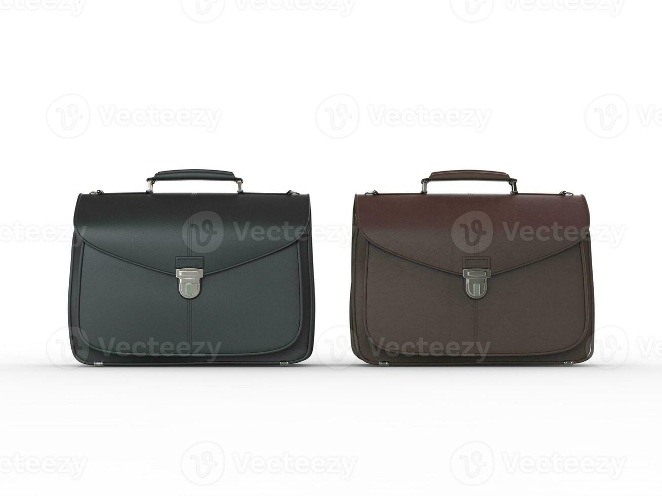 Two classic leather briefcases - black and brown photo