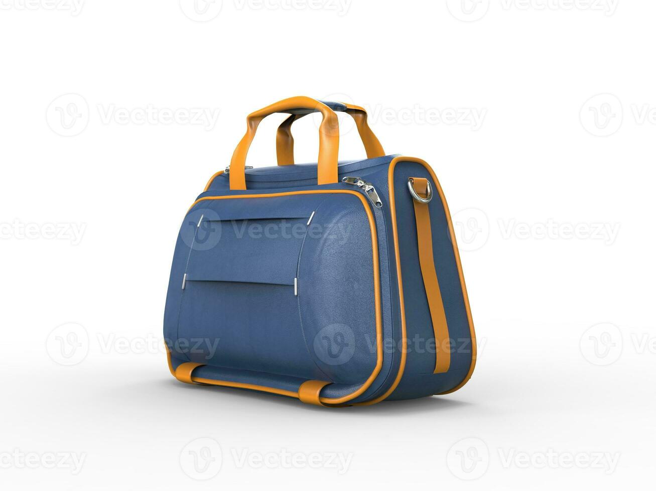 Modern blue handbag with yellow seams photo