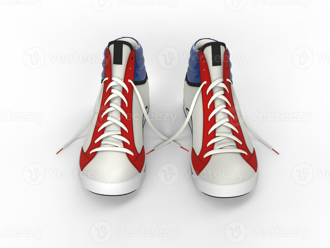 Pair of stylish modern sneakers - front top view - isolated on white background photo