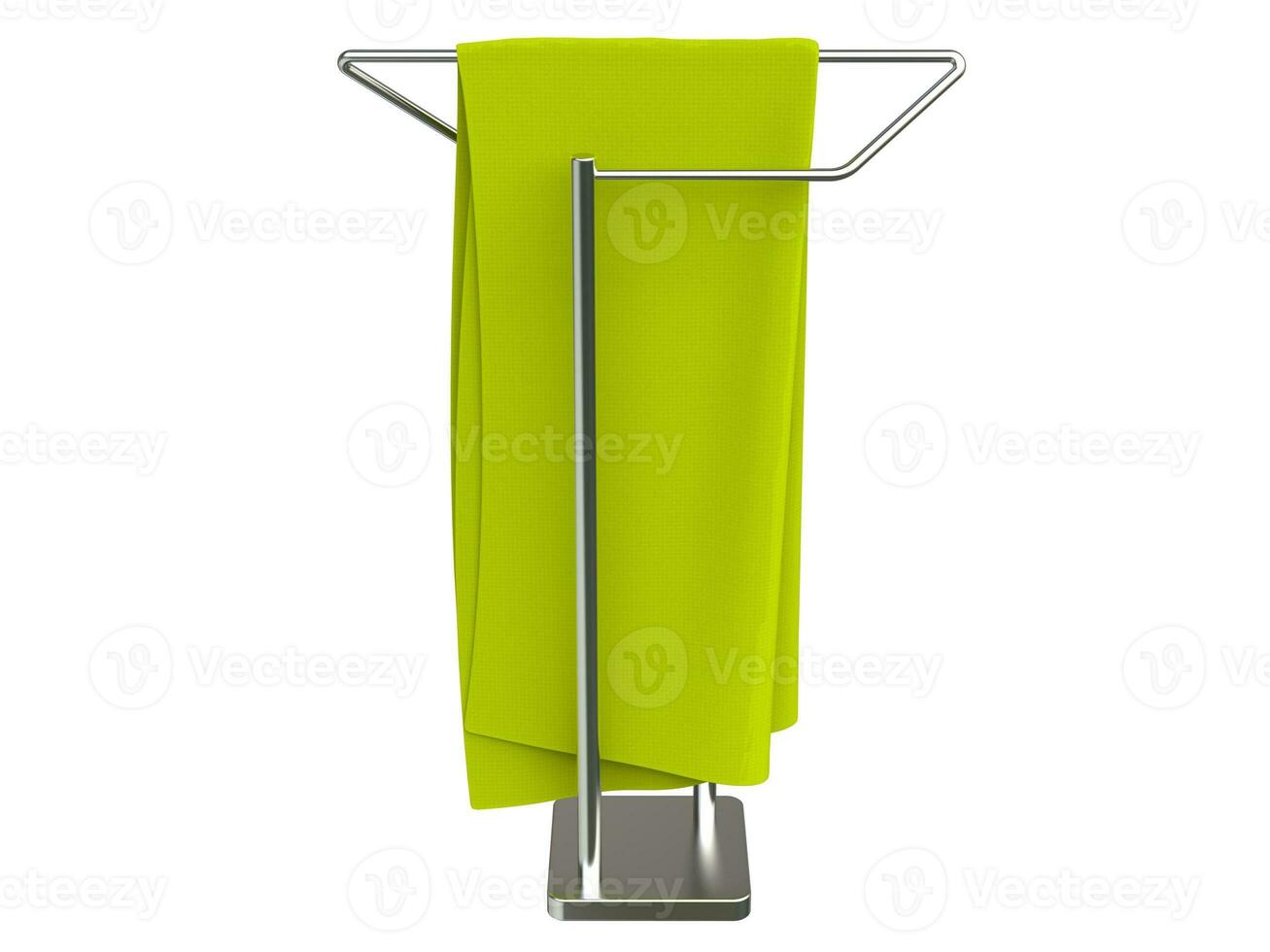 Green cloth hanging on a towel rack photo