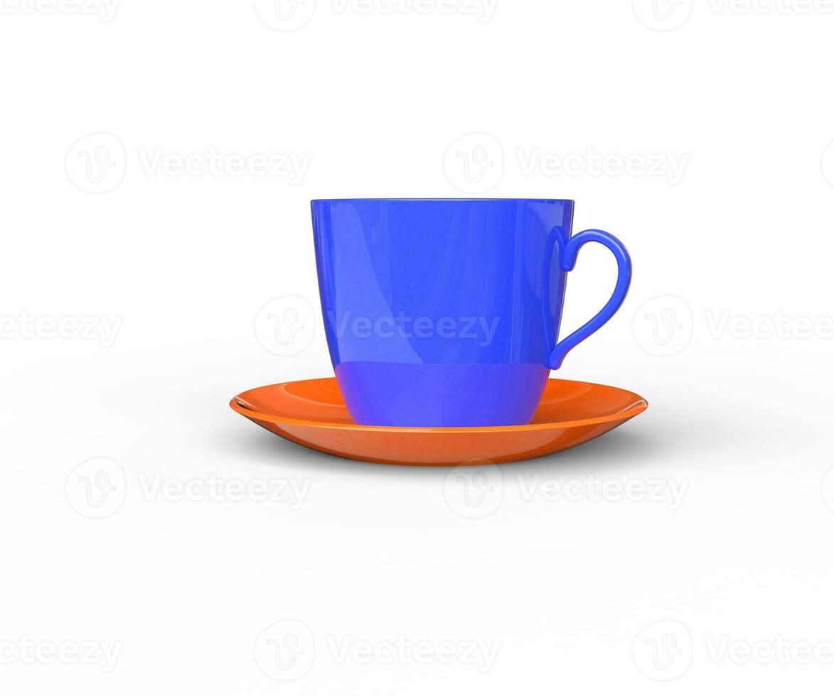 Blue Coffee Cup with Orange Saucer photo