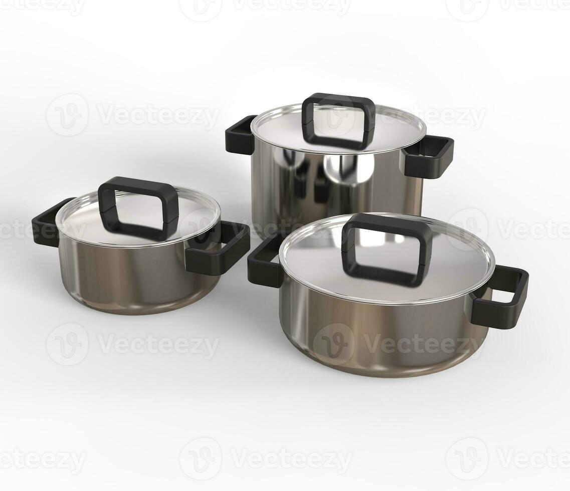 Three pots with lids on photo