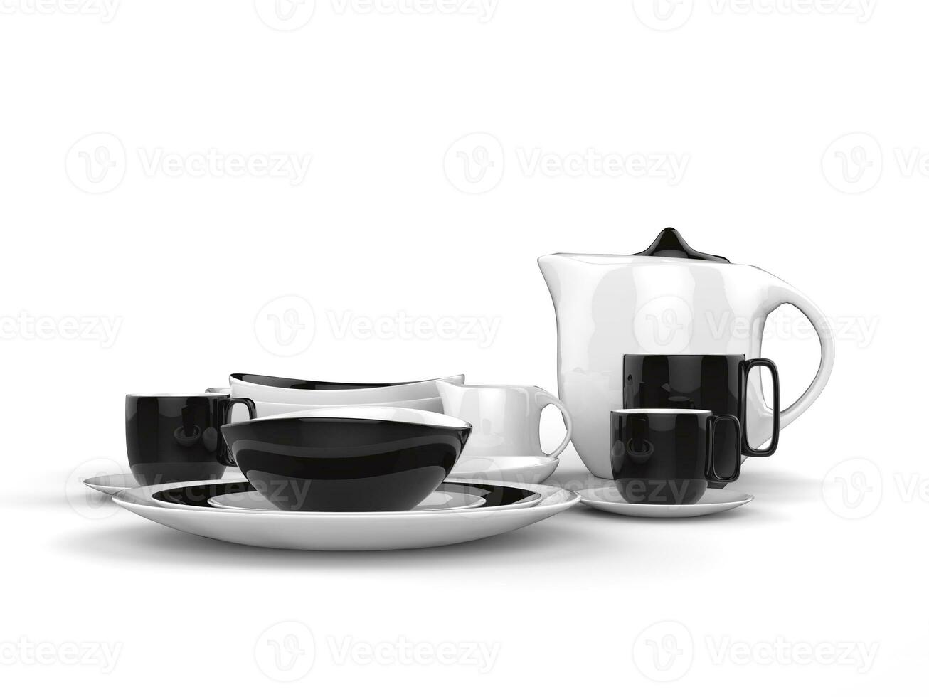 bonito redondeado negro y blanco porcelana té conjunto foto