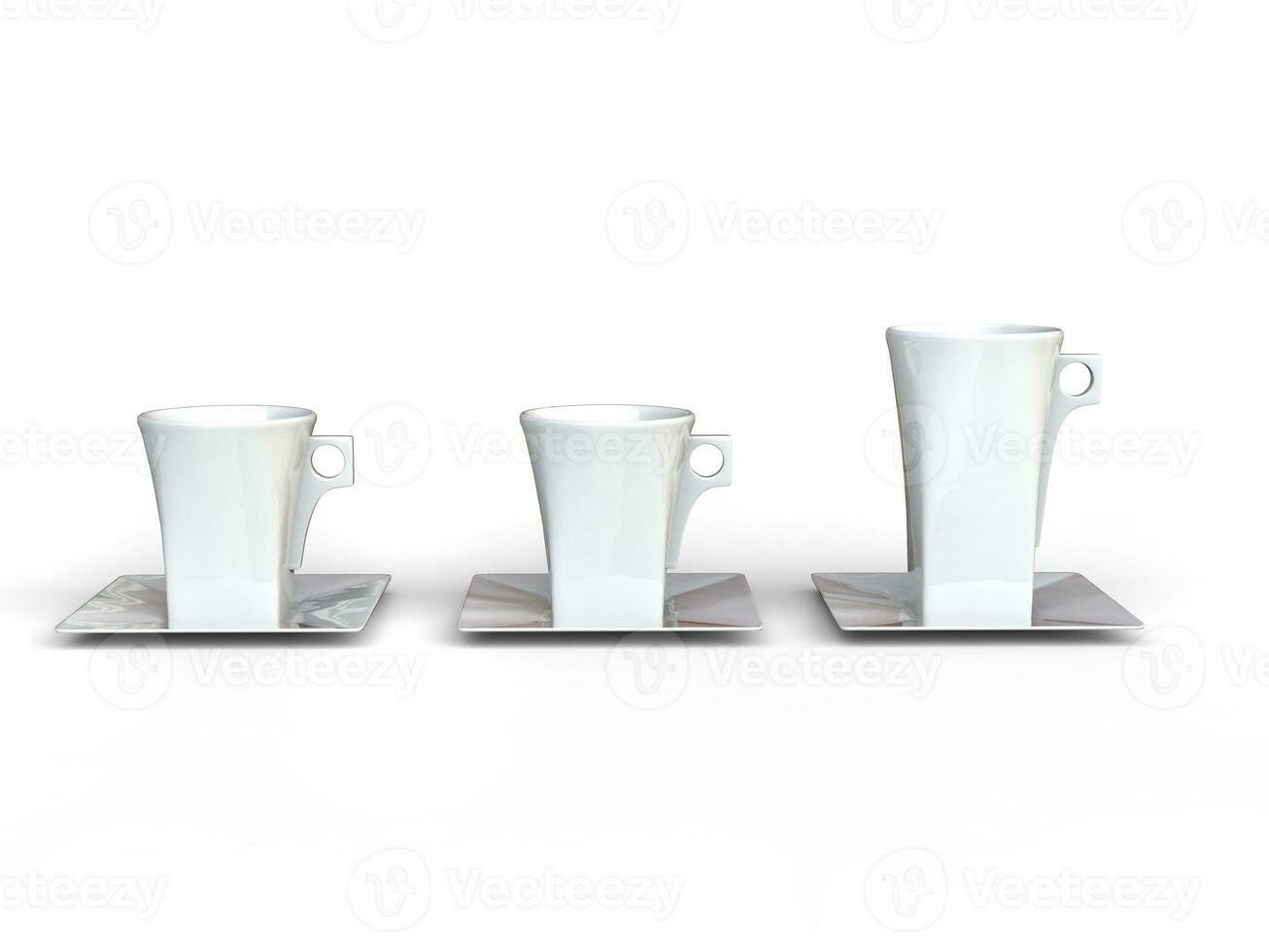 Three white tea cups in different sizes photo