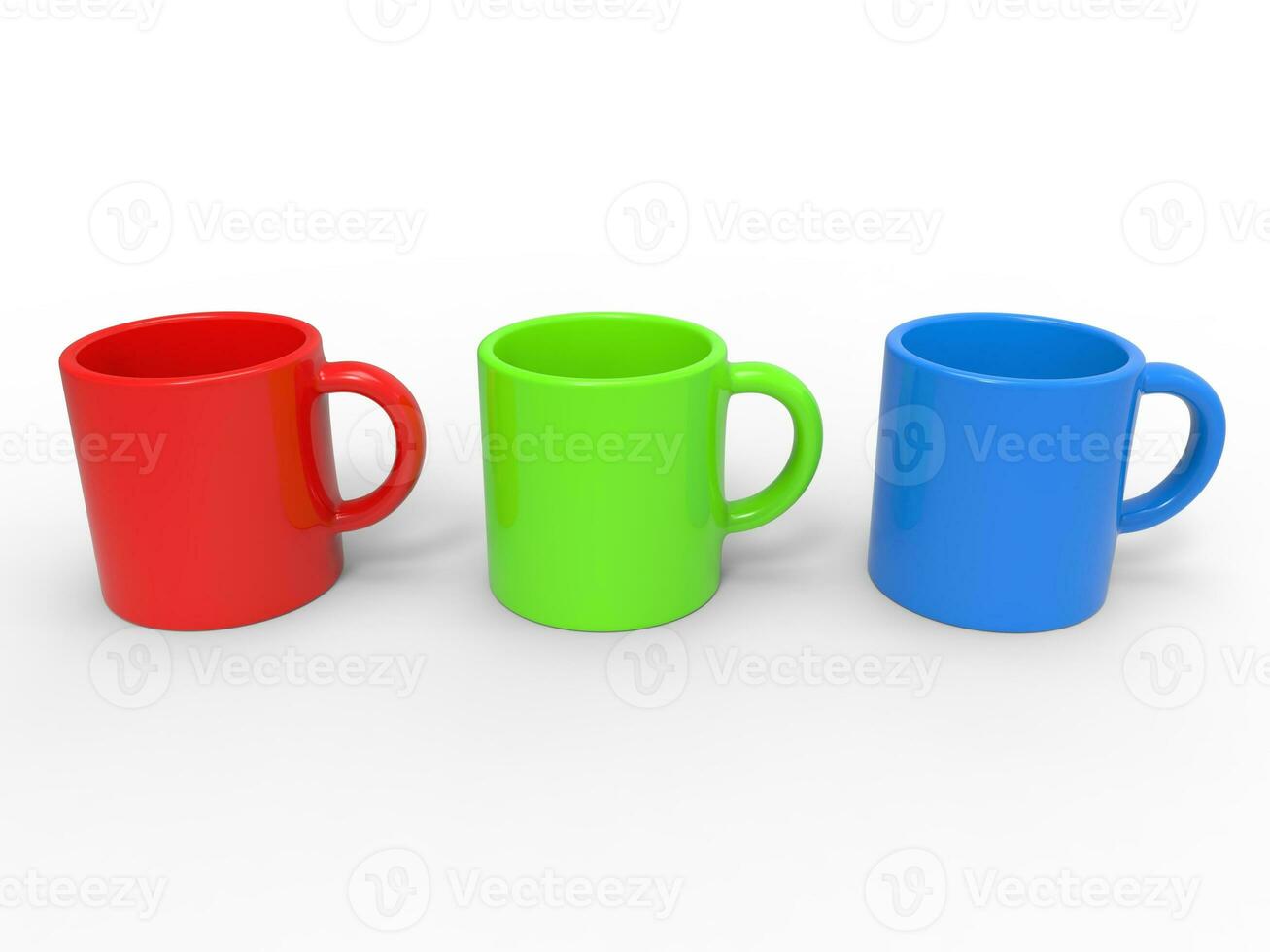 Red, green and blue coffee mugs - 3D Illustration photo