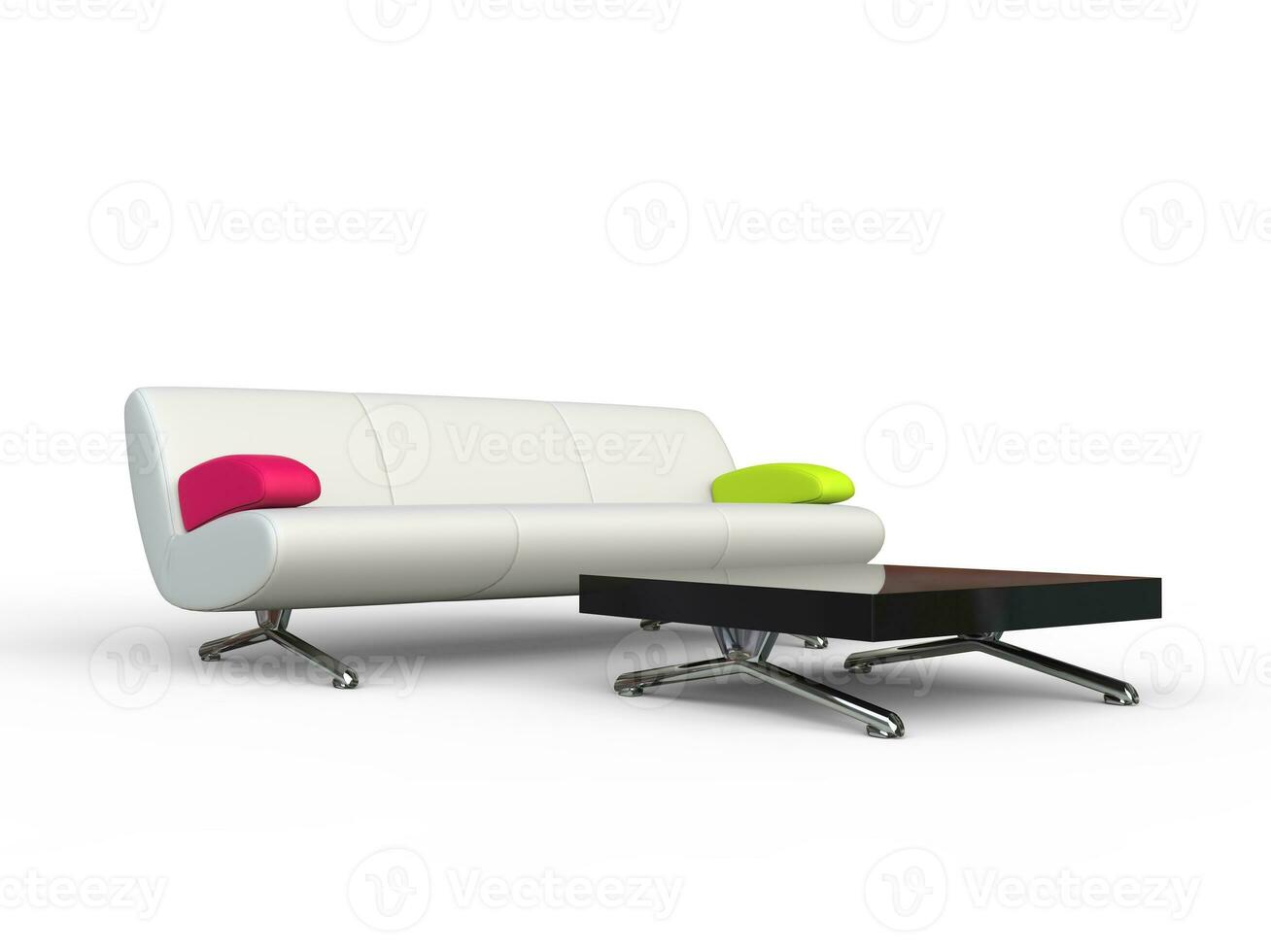 White Sofa With Pink And Green Armrests photo