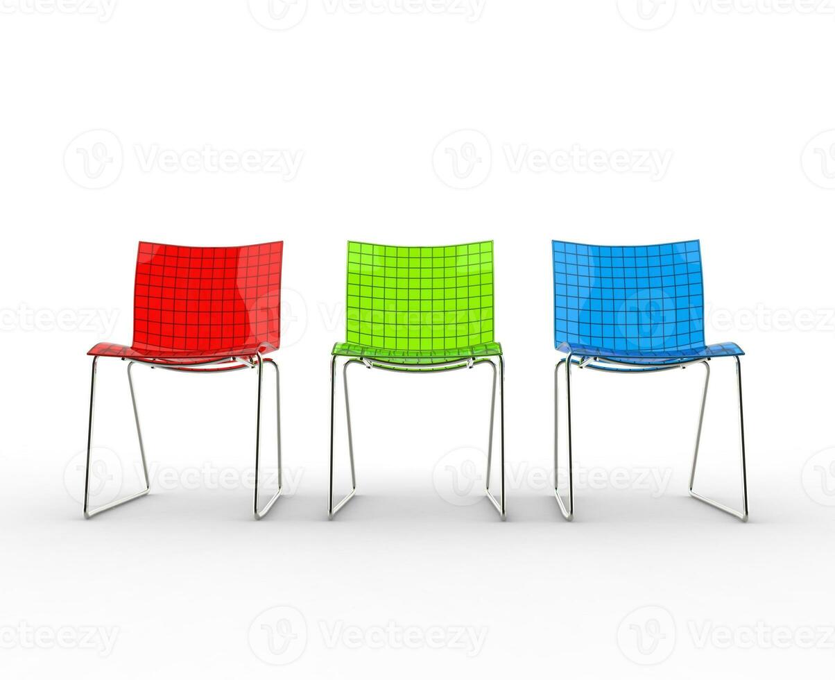 Row Of Colorful Modern Plastic Chairs photo